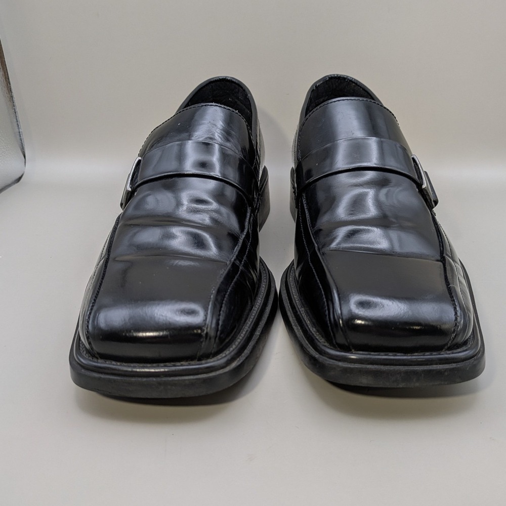 Alfani Mens Black Leather Square Toe Loafers Made in Italy Buckle Crowe 11.5 M